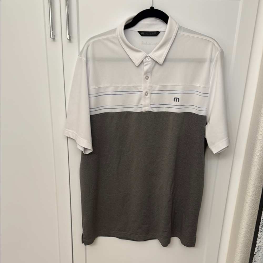 Travis Mattews Men's Gray and White Polo Shirt